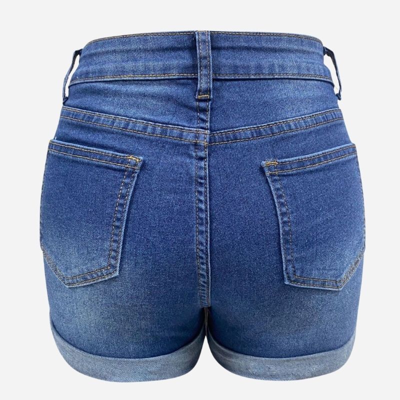Women ripped denim shorts, flat lay back