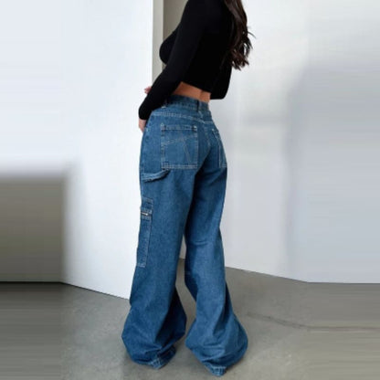 Women's high waist cargo jeans baggy wide leg y2k denim, back view