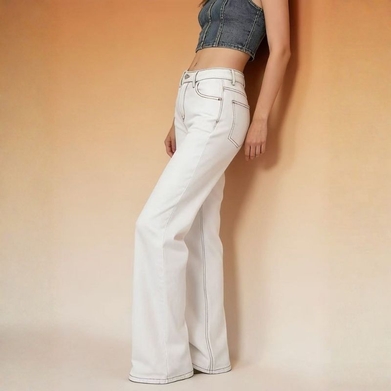 women's low rise bow jeans straight leg relaxed fit patch pocket denim pants, side view