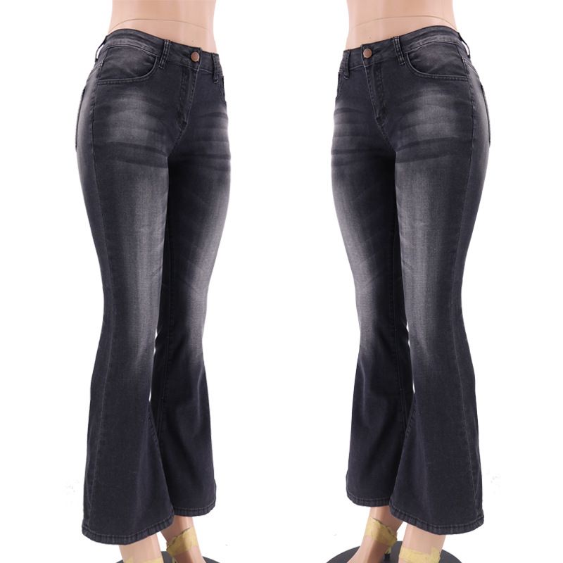 High Waisted Flare Jeans for Women Low Rise Bootcut Casual Stretch Denim Pants black color