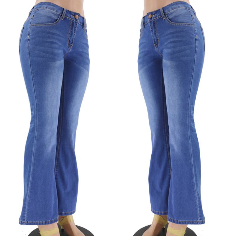 High Waisted Flare Jeans for Women Low Rise Bootcut Casual Stretch Denim Pants blue color