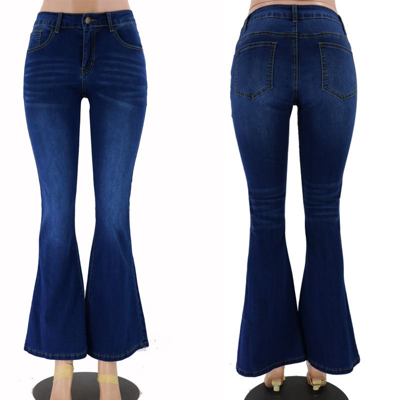 High Waisted Flare Jeans for Women Low Rise Bootcut Casual Stretch Denim Pants navy color with front and back views
