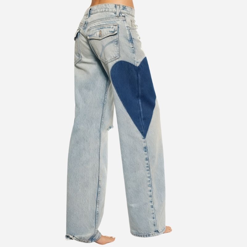 Women’s low waist heart-shaped side seam baggy jeans