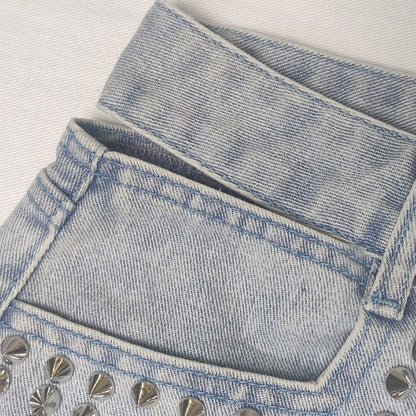 Women’s studded denim shorts, details view