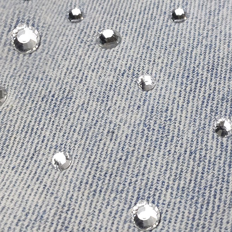 Women’s rhinestone denim shorts, details view