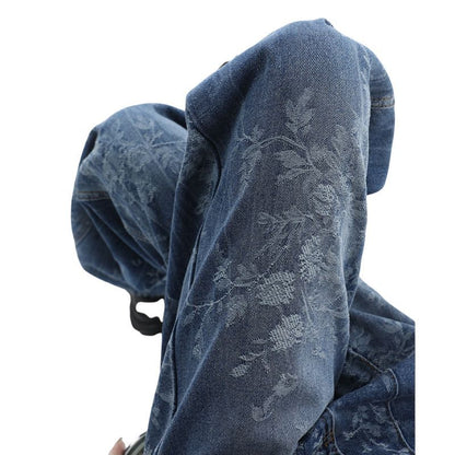 Women’s Floral Print High Waisted Wide Leg Jeans Straight Palazzo Denim Pants details