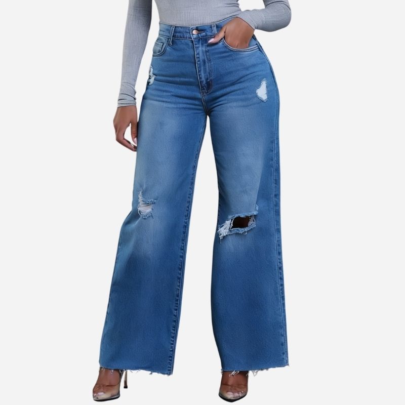 Women's Baggy Jeans Loose Ripped Denim Pants Distressed Wide Leg Palazzo Jeans Navy Color