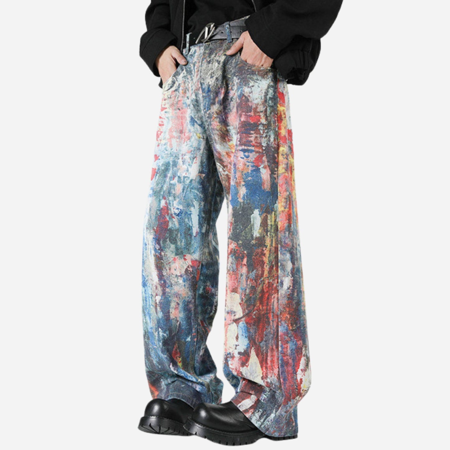 Y2K Men's Graffiti 3D Print Paint Splash Jeans