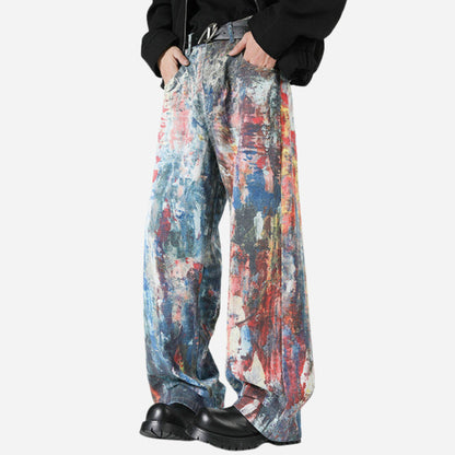Y2K Men's Graffiti 3D Print Paint Splash Jeans