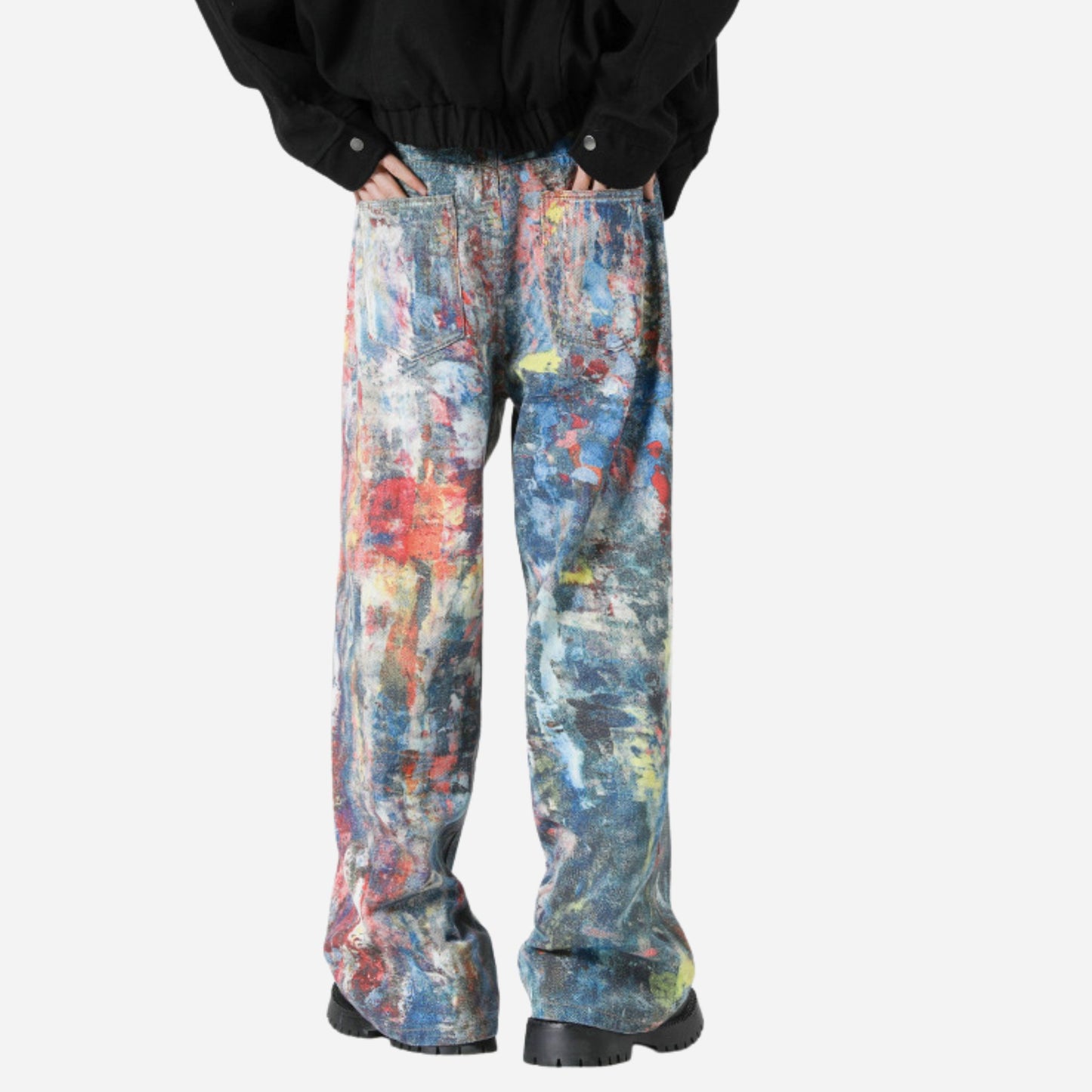 Y2K Men's Graffiti 3D Print Paint Splash Jeans, back view