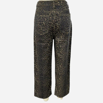 Y2k leopard jeans wide leg denim women hip hop baggy jeans, back view