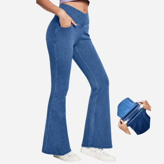 Bell Bottom Jeans Women High Waisted Flare Jeans Leggings Sweatpants blue color