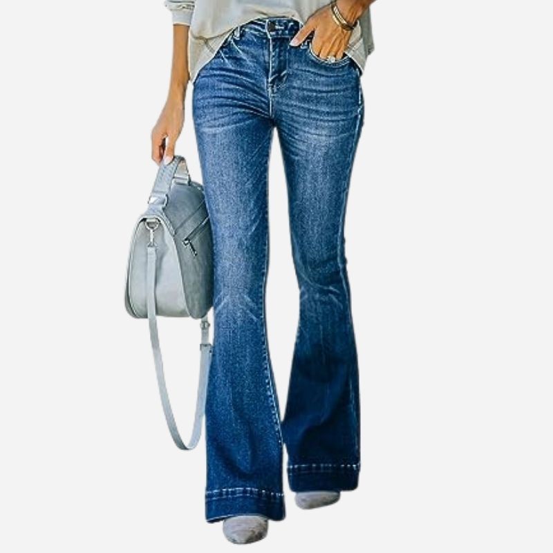 Women's Flare Bell Bottom Jeans High Waisted Wide Leg Bootcut Jeans Stretchy Denim Pants blue color